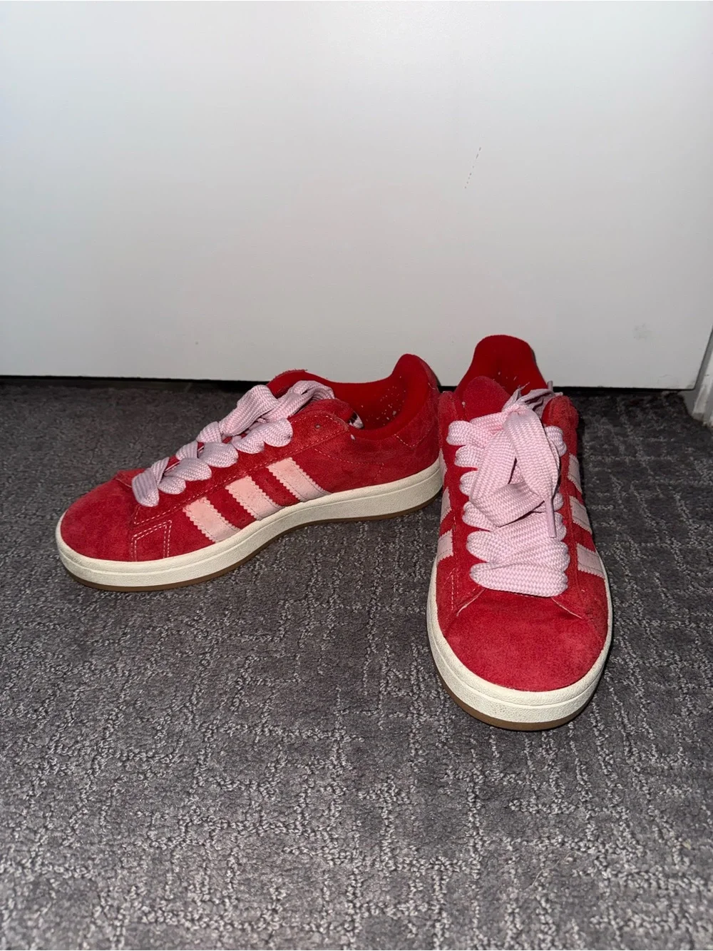adidas Red Suede Women's Sneakers with Pink Laces
